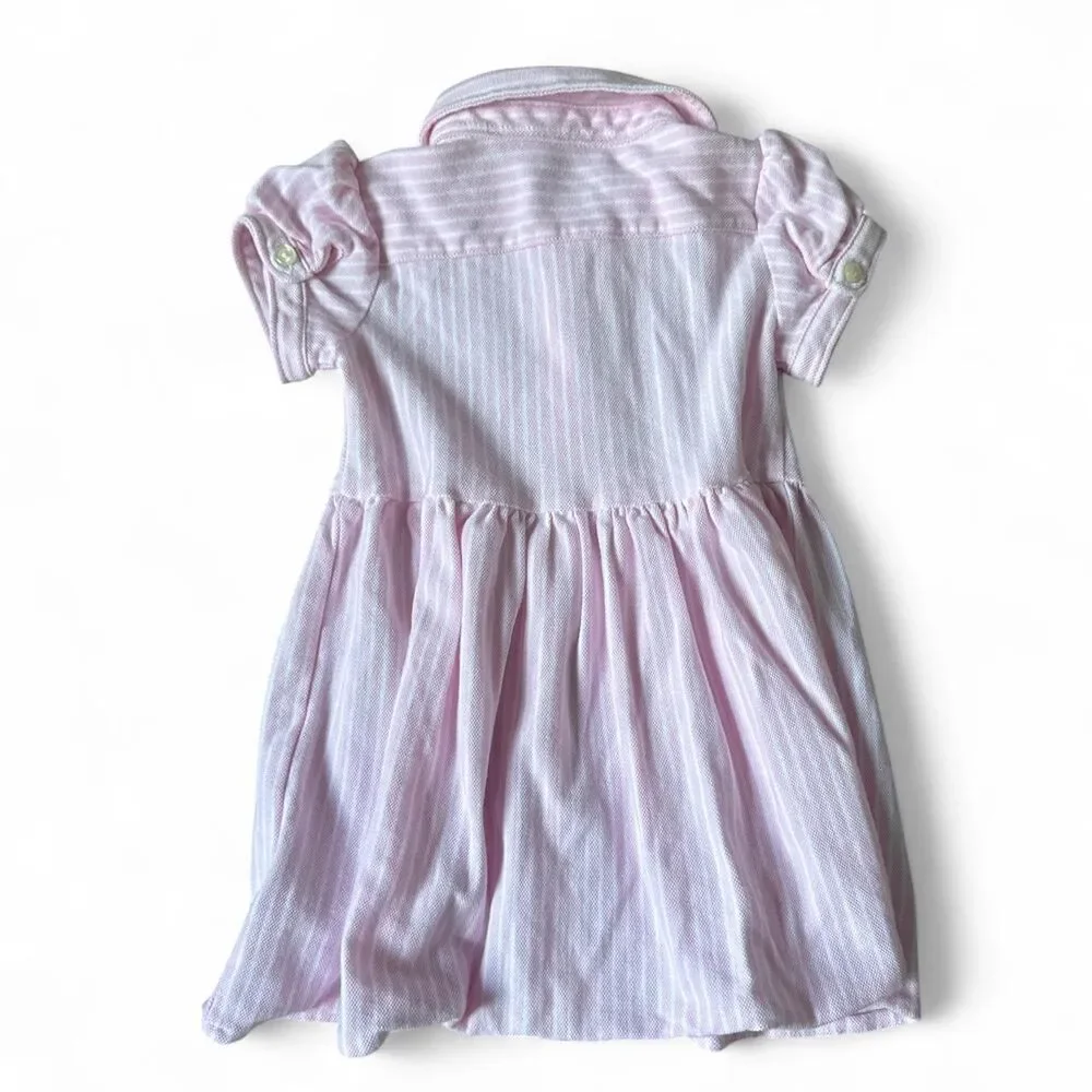 Ralph Lauren Baby Girl Pink Striped Polo Dress with Bloomers | 6 Months
